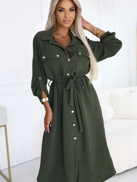 Sukienka koszulowa Numoco Basic do kolan garniturowa złota