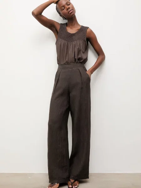 Answear.LAB hlače za žene od lana smeđa