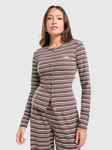 Adidas T-Shirt Rib Button Down brązowa