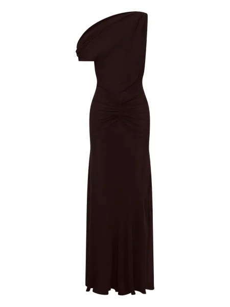 Maksi sukienka maxi Nicholas na jednym ramieniu garniturowa brązowa