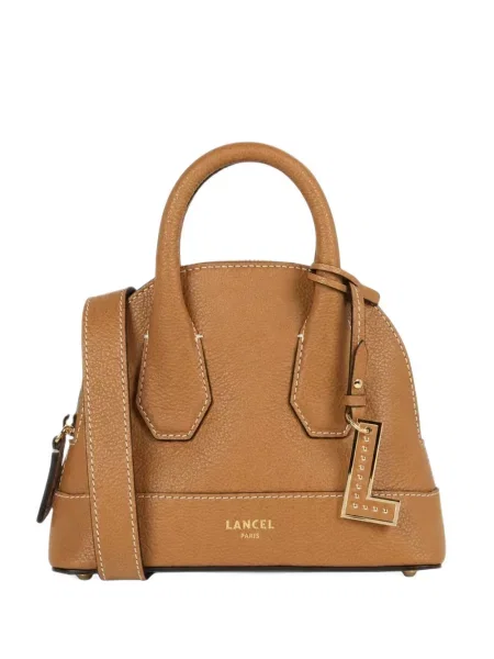 Кожена шопинг чанта Lancel с автограф кафяво