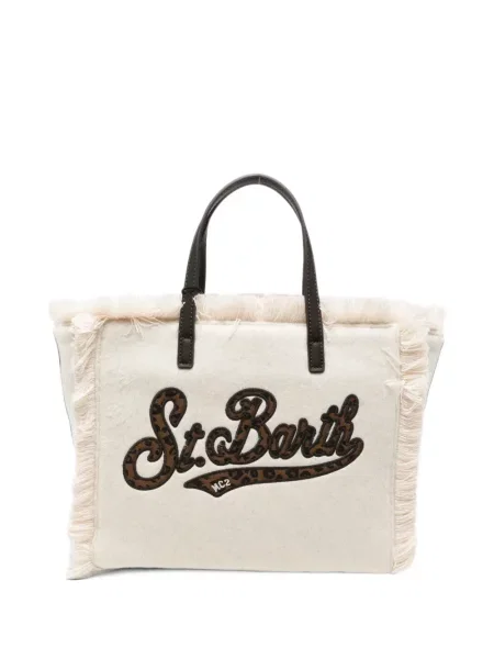 Geantă shopper Mc2 Saint Barth cu franjuri cu model leopard