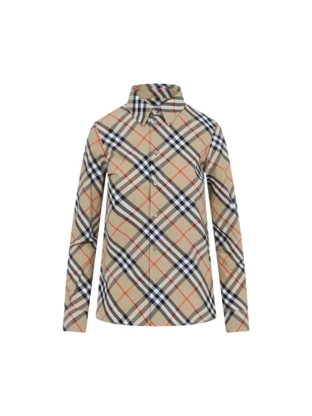 Koszula Burberry w kratkę z długim rękawem beżowa