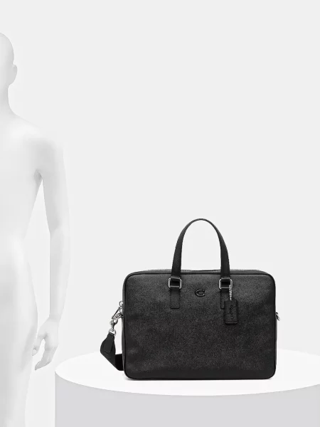 Кожаная сумка для ноутбука Coach черная