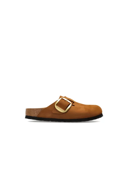 Birkenstock klapki mules nubukowe Boston Big Buckle Nubuck Leather brązowe