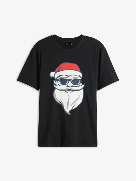 T-shirt z bożonarodzeniowym motywem z czystej bawełny organicznej czarna