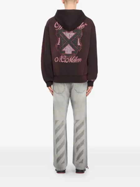 Hanorac cu glugă Off-white cu broderie alb