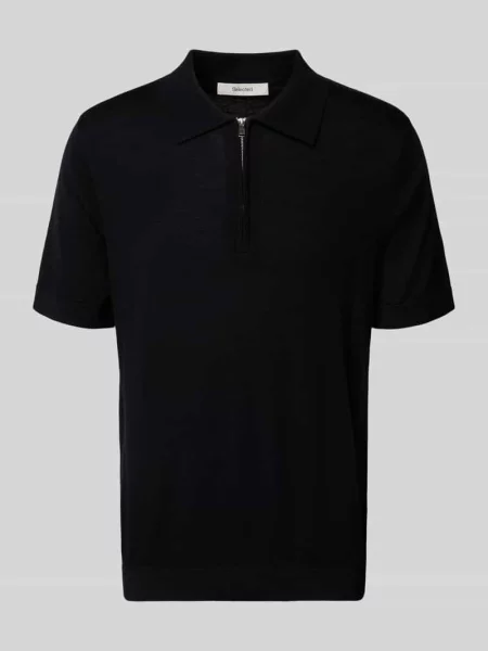 Koszulka polo z czystej wełny o kroju regular fit model TRAY' Selected Homme czarne