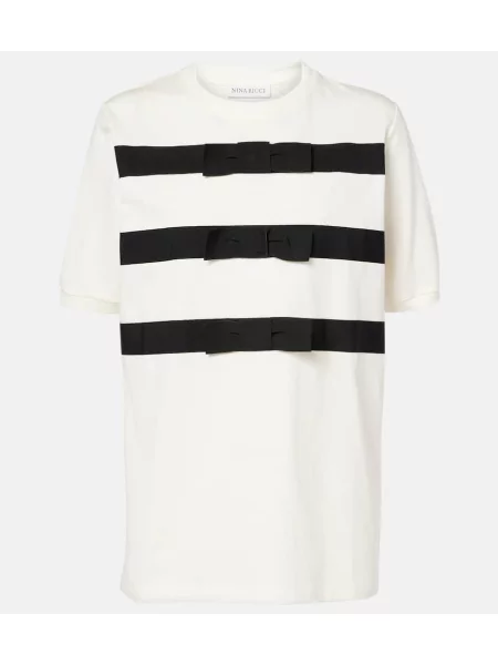 Top Nina Ricci z kokardką z dżerseju biały