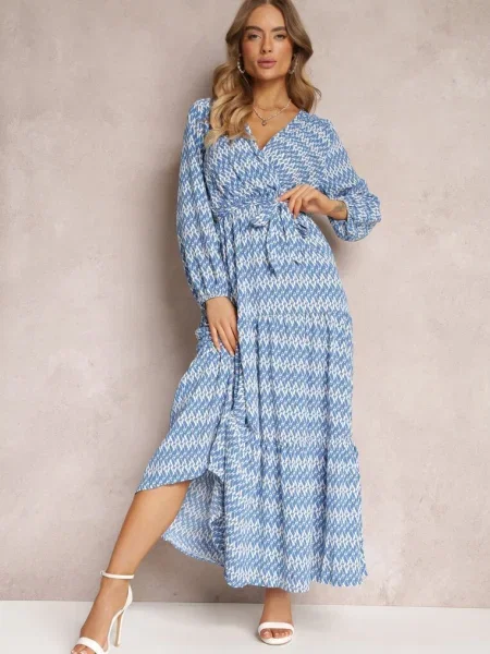 Rochie Cloș cu în Talie Kefem albastră