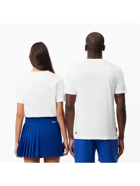 Lacoste T-Shirt Roland Garros O Kroju Regular Fit Z Nadrukiem Przy Dekolcie biały