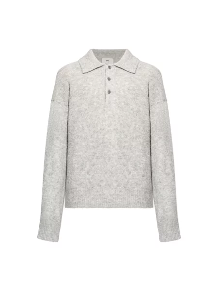 Sweter Ami Paris wełniany z logo szary
