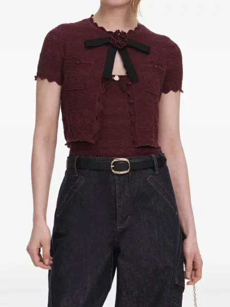 Cardigan Self-portrait cu funde tricotate maro