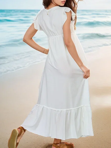 Rochie maxi Resti din dantelă lungă de costum alb