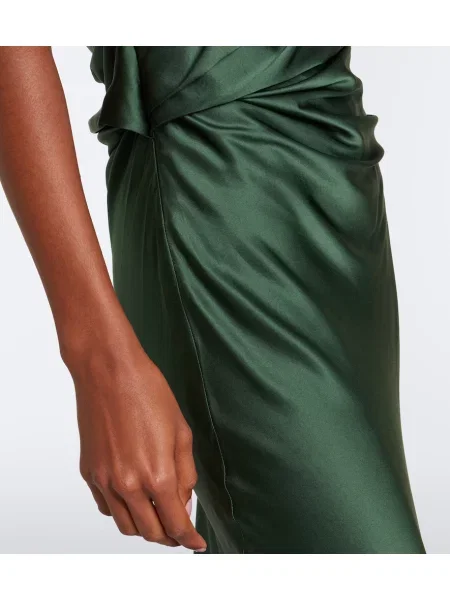 Rochie The Sei din satin drapată cu un umăr gol verde