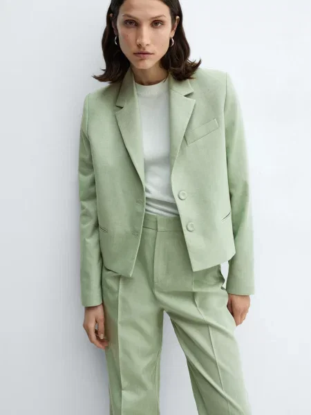 MANGO Пиджак Бавовна/ліоцел/льон зелений