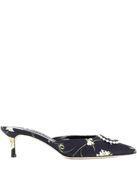 Květinové mules Manolo Blahnik s perlami černé