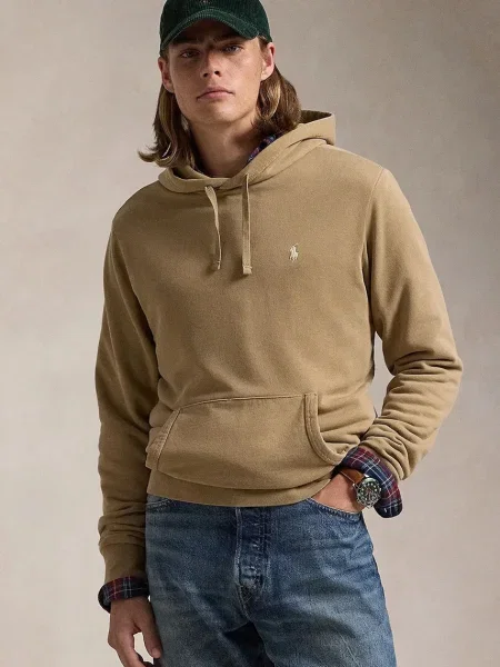 Суичър с качулка Polo Ralph Lauren с качулка бежово