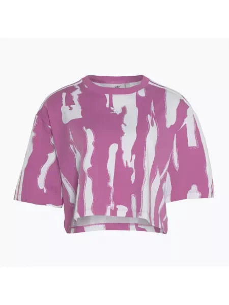 Дамска тениска adidas Thebe Magugu Allover Print Crop Tee semi pulse lilac/white бяло