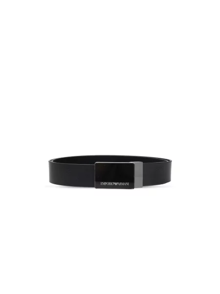 Pasek Emporio Armani skórzany z paskiem czarny
