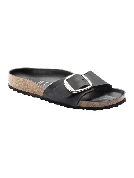 Klapki Birkenstock skórzane na sprzączkę czarne