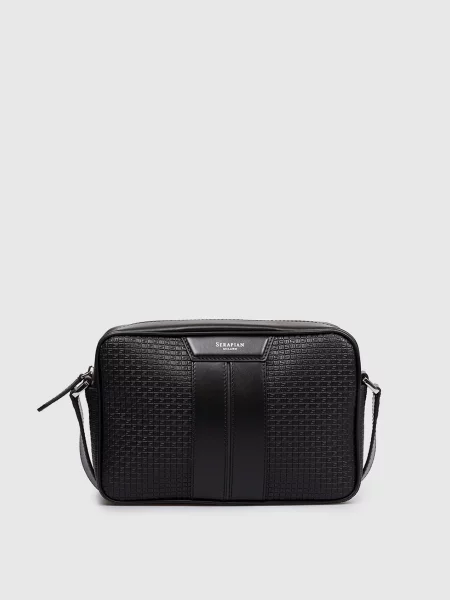 Кожаная сумка Serapian с принтом черная
