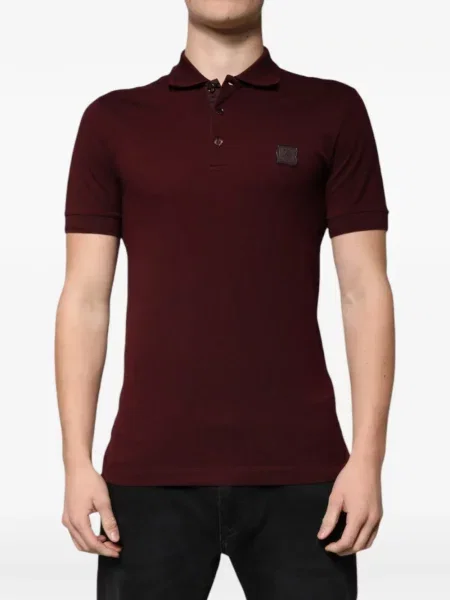 Tricou polo Dolce & Gabbana din piele maro