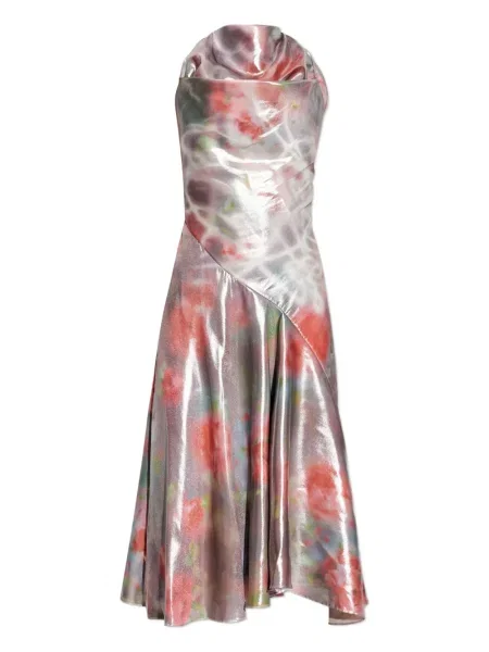 Sukienka midi Diesel w kwiatki do kolan garniturowa srebrna