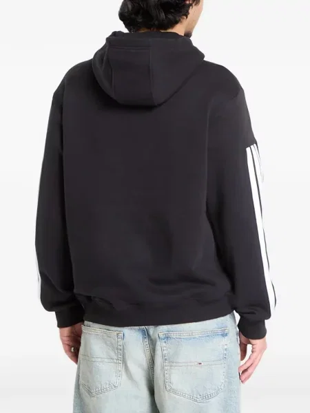 Prugasta majica s kapuljačom Adidas s printom crna