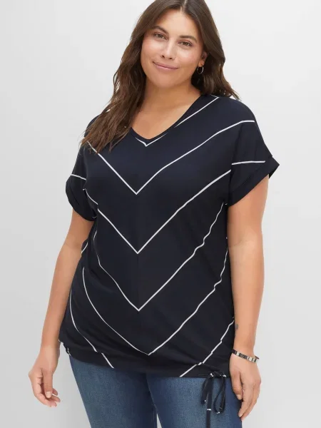 SHEEGO Tricou albastru închis alb