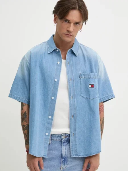 Džínová košile Tommy Jeans relaxed s klasickým límcem modrá