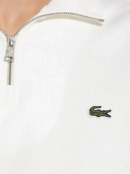 Hanorac Lacoste cu broderie de jumătate de fermoar alb