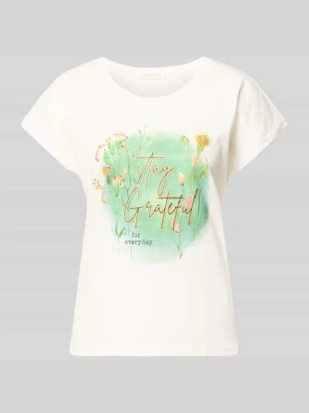 T-shirt z mieszanki z nadrukiem statement w kroju regular fit Christian Berg Woman biała