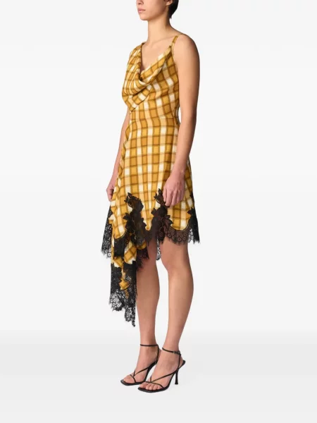 Rochie midi Monse asimetrică din dantelă galben