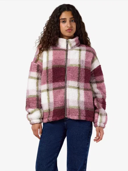 Noisy may Jachetă fleece NMLUCA maro / mov zmeură / mov deschis alb