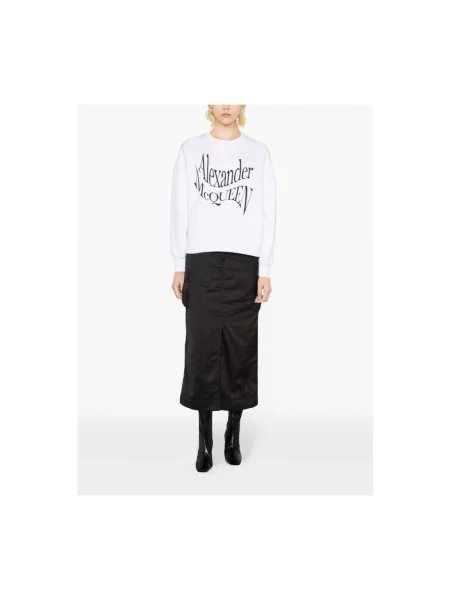 Bluza Alexander Mcqueen z nadrukiem z okrągłym dekoltem biała