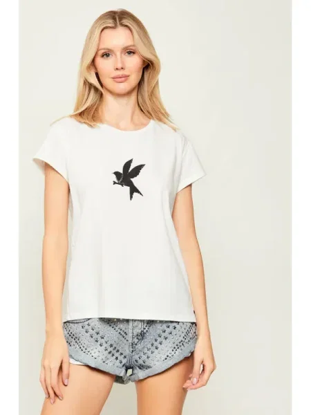 One Teaspoon Tricou CLASSIC BIRD | Relaxed fit alb