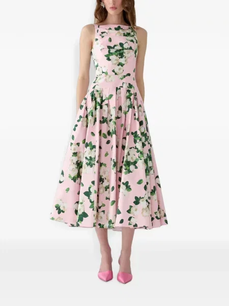 Rochie midi Carolina Herrera cu model floral cu imagine roz