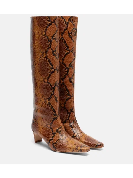 Cizme Staud din piele cu model piele de șarpe maro
