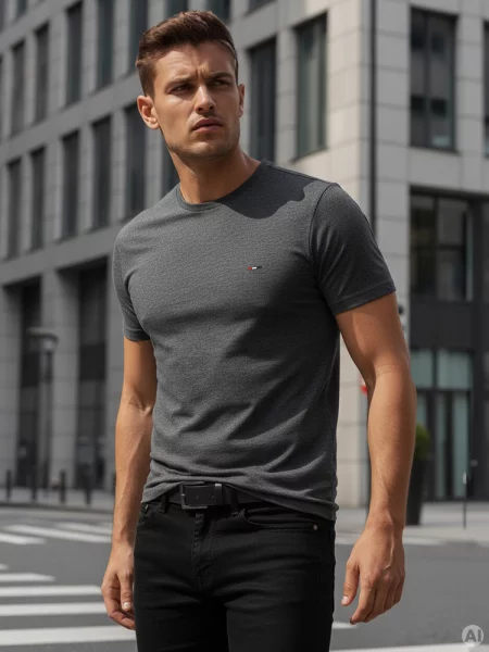T-shirt basic z haftem ciemnoszary Dstreet