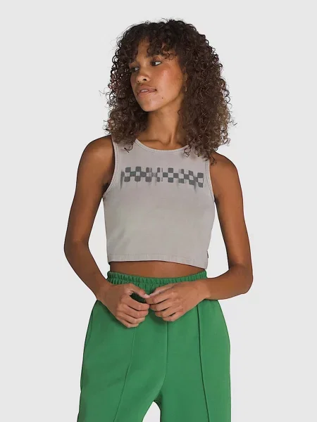 Майка Vans Check Wash Fitted Crop Tank світло-сірий бавовна/еластан сіра