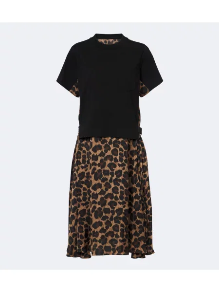 Rochie midi Sacai cu imagine cu model leopard din jerseu