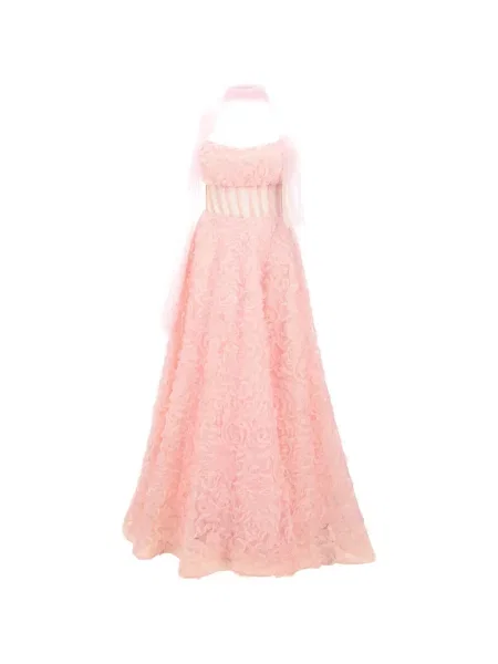 Rochie maxi Meta4 cu model floral cu aplicații roz
