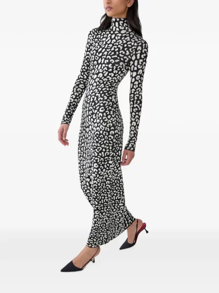 Rochie maxi Carolina Herrera cu model leopard din jacard negru