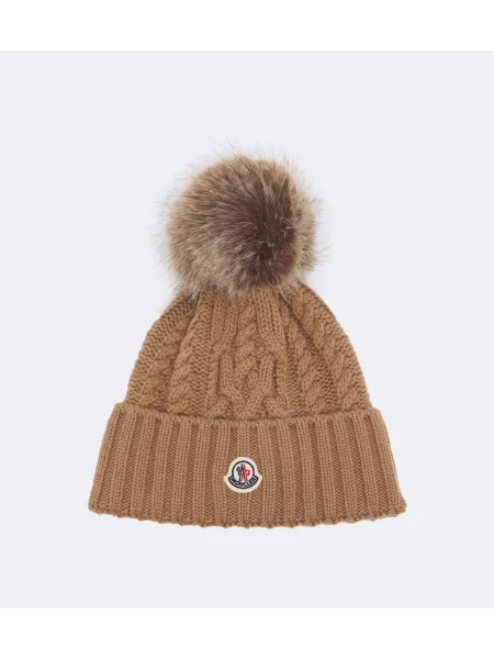 Căciulă Moncler de lână cu autograf bej