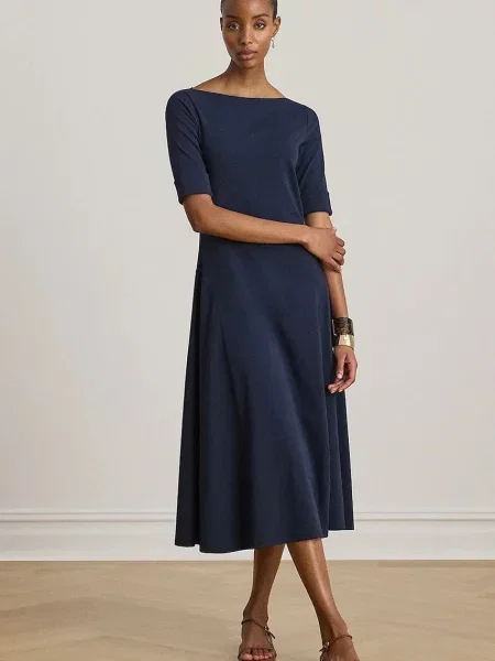 Lauren Ralph Lauren obleka A-kroja z bombažem modra