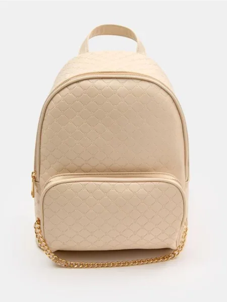 Рюкзак зі стьобаним візерунком і золотим ланцюжком кремовий
