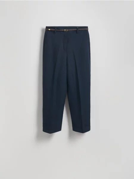 Reserved Штани зі стрілками з додаванням льону темно-синій сині