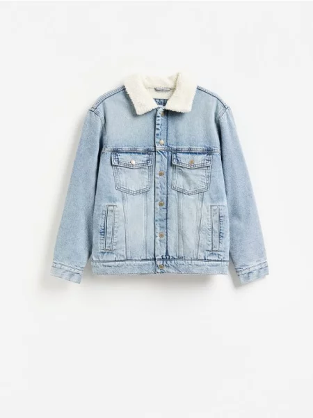 Reserved Jachetă sherpa din denim albastru