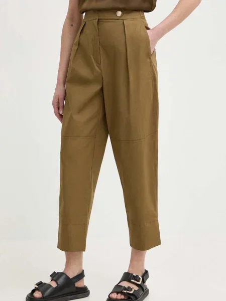 Marella pantaloni femei drept high waist verde